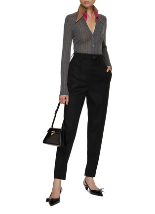 Figure View - Click To Enlarge - PRADA - Contrast Insert Collar Sheer Knit Cardigan