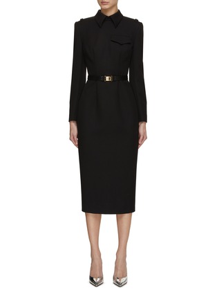 Main View - Click To Enlarge - PRADA - Belted Stretch Natté Dress
