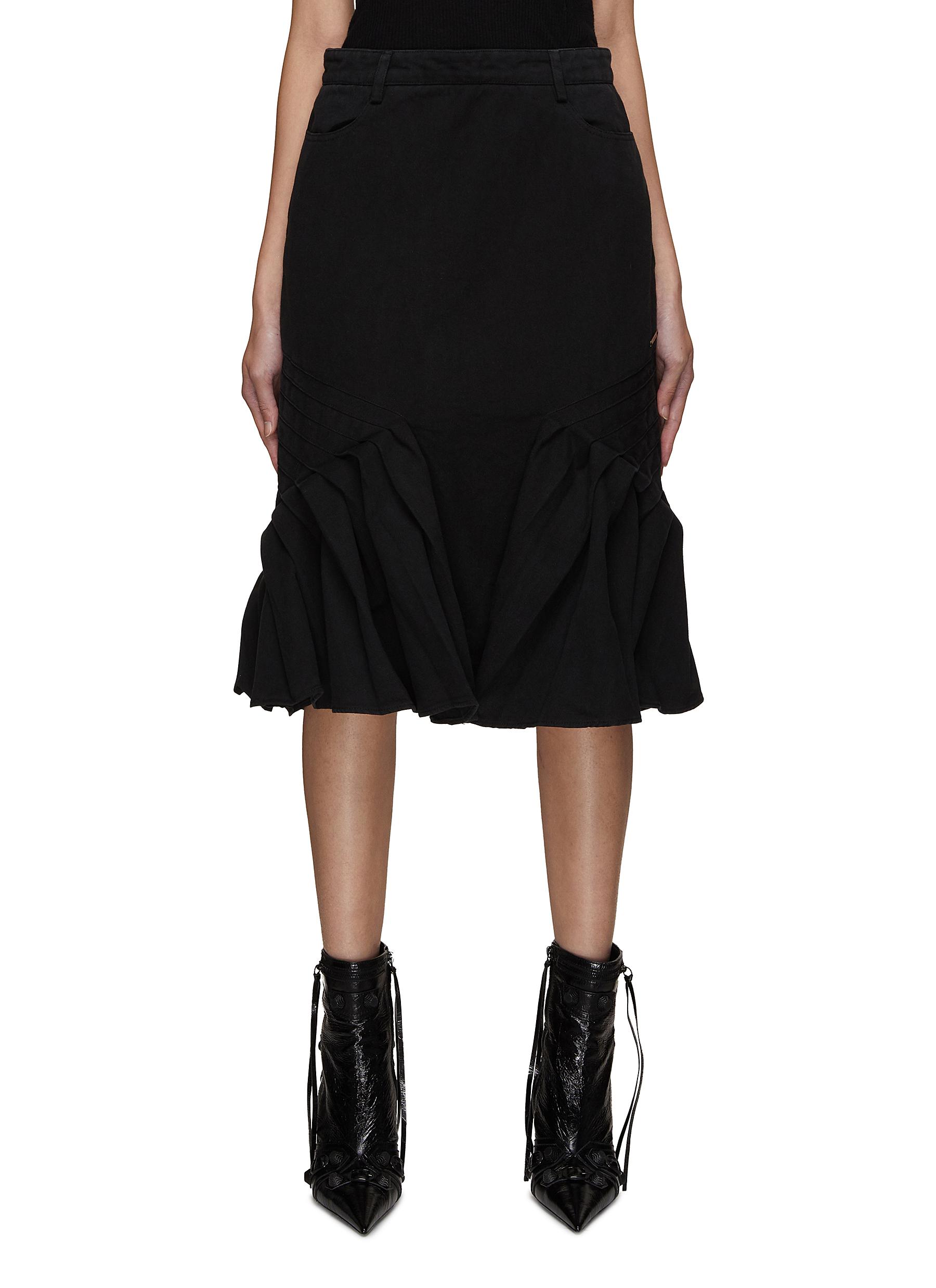 Denim midi hotsell skirt ruffle hem