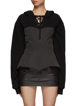 Main View - Click To Enlarge - BONBOM - Corset Lace Up Hoodie Top
