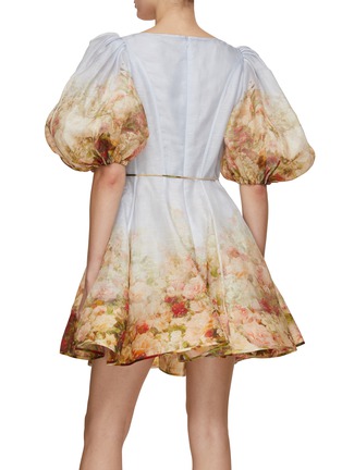 Back View - Click To Enlarge - ZIMMERMANN - Luminosity Rose Print Puff Sleeves V-Neck Dress