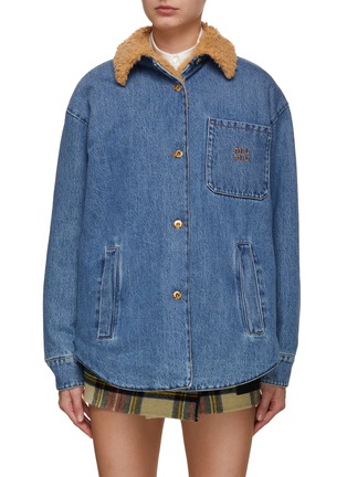 Main View - Click To Enlarge - MIU MIU - Logo Embroidered Denim Jacket