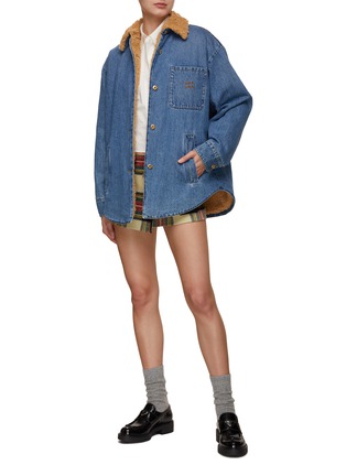 Figure View - Click To Enlarge - MIU MIU - Logo Embroidered Denim Jacket