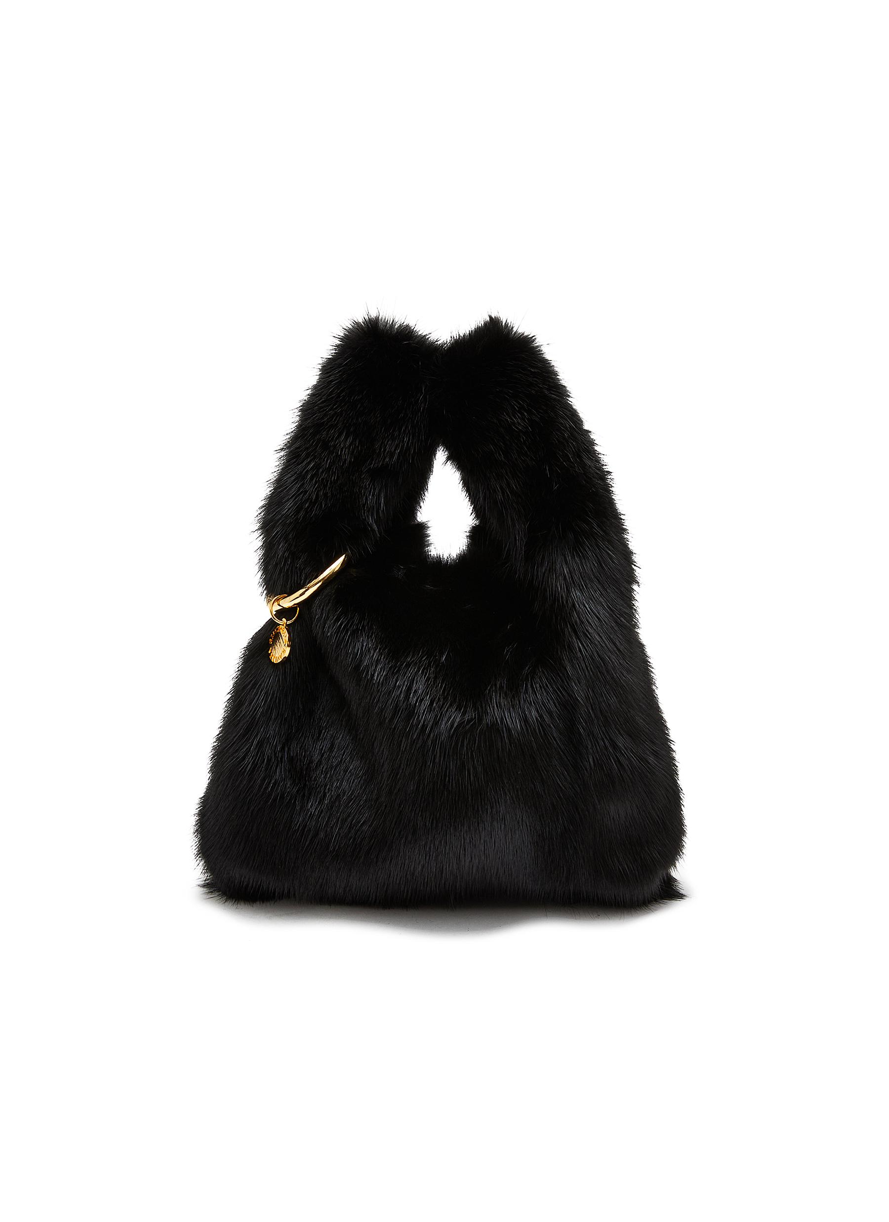 Mink Fur Bag Female Black White Handbag Real Mink Fur Shoulder