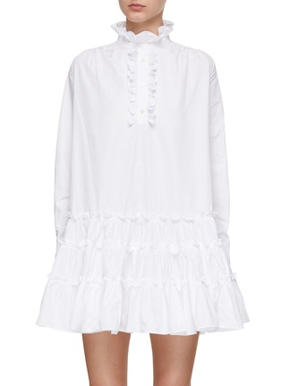 Main View - Click To Enlarge - MING MA - Ruffle High Neck Mini Shirt Dress