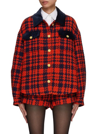 Main View - Click To Enlarge - MING MA - Oversized Checked Wool Jacket