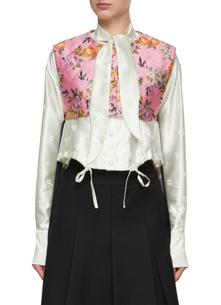 Main View - Click To Enlarge - MING MA - Jacquard Satin Crop Shirt & Floral Vest
