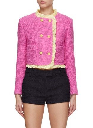 Main View - Click To Enlarge - MING MA - Ruffle Trim Wool Tweed Jacket