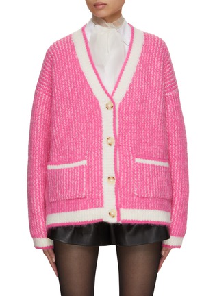 Main View - Click To Enlarge - MING MA - Oversized Striped Trim Cardigan