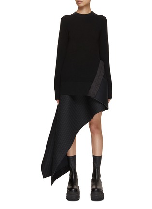 Main View - Click To Enlarge - SACAI - Chunky Knit Asymmetric Drape Pinstripe Dress