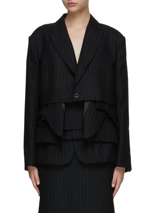 Main View - Click To Enlarge - SACAI - Deconstructed Chalk Stripe Single Breasted Blazer
