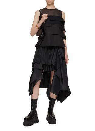 Figure View - Click To Enlarge - SACAI - Tiered Chiffon Poplin Mix Top