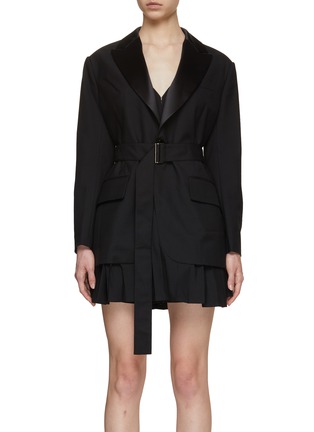 Main View - Click To Enlarge - SACAI - Pleat Inner Satin Lapel Suit Jacket