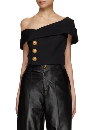 Main View - Click To Enlarge - BALMAIN - Button Detailing Off Shoulder Cropped Top