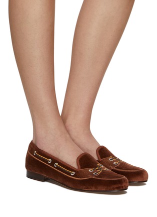 Figure View - Click To Enlarge - STUBBS & WOOTTON - Jetty Embroidered Velvet Boat Loafers