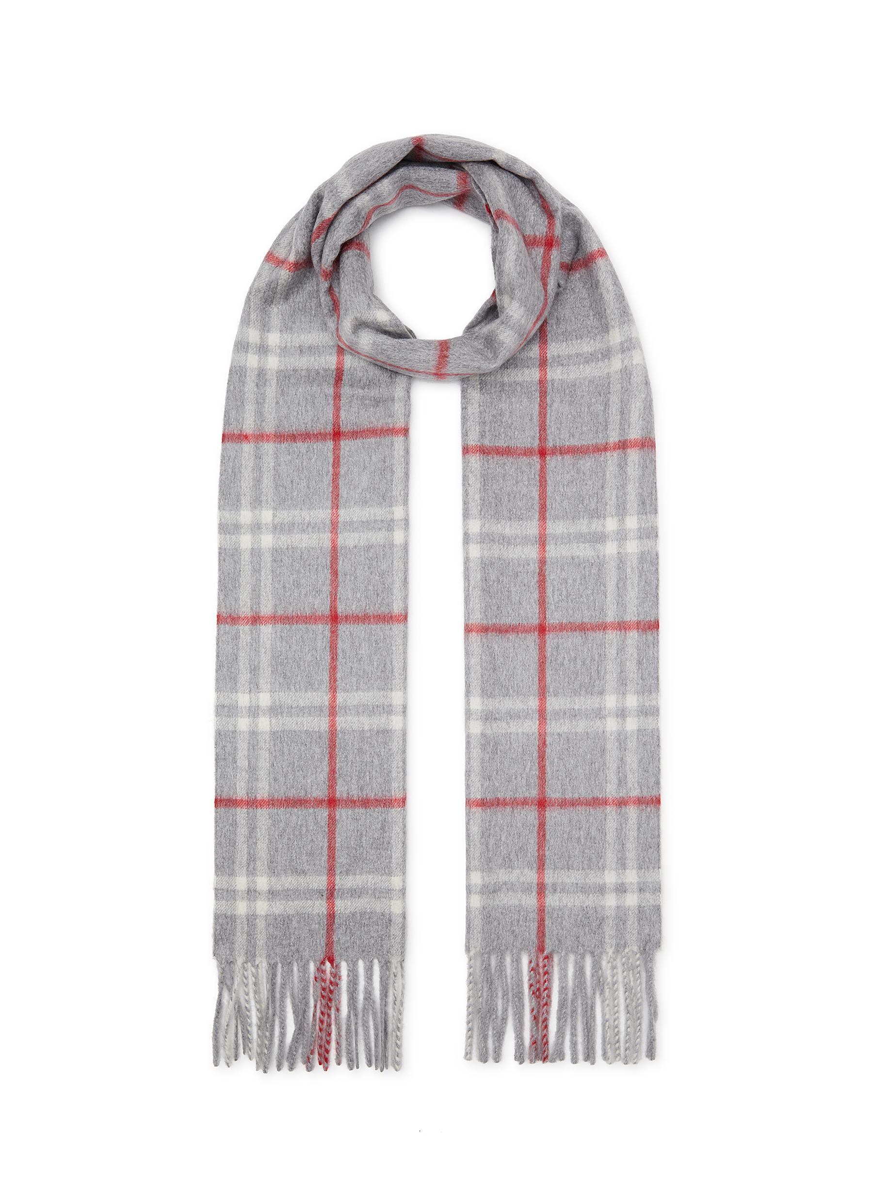 Fringed check wool cashmere scarf outlet