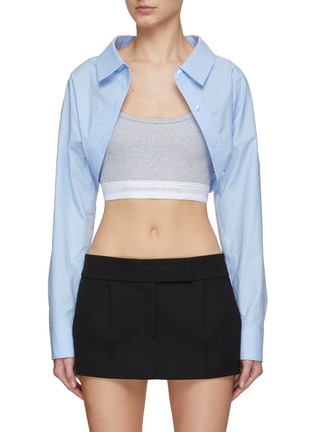 Alexander Wang Off Shoulder Cropped Shirt with Bra in Oxford