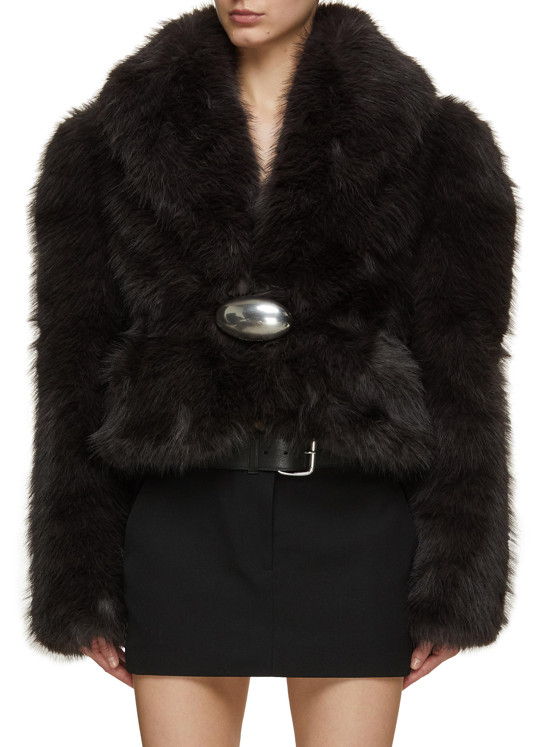 ALEXANDER WANG Chubby Fur Coat With Logo Plate Women Lane