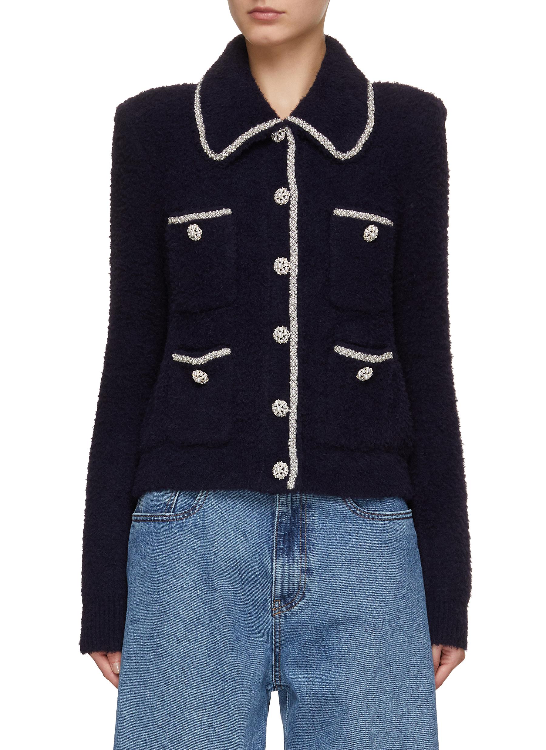 Pearl and Crystal Embellished Knit Cardigan