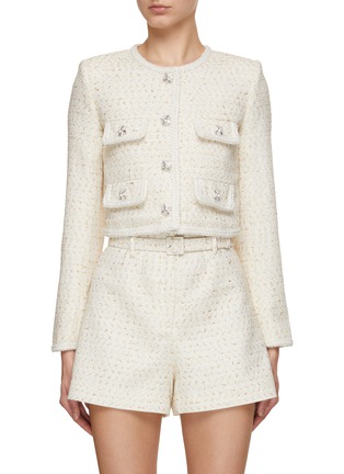 Main View - Click To Enlarge - SELF-PORTRAIT - Crystal Embellished Buttons Bouclé Jacket