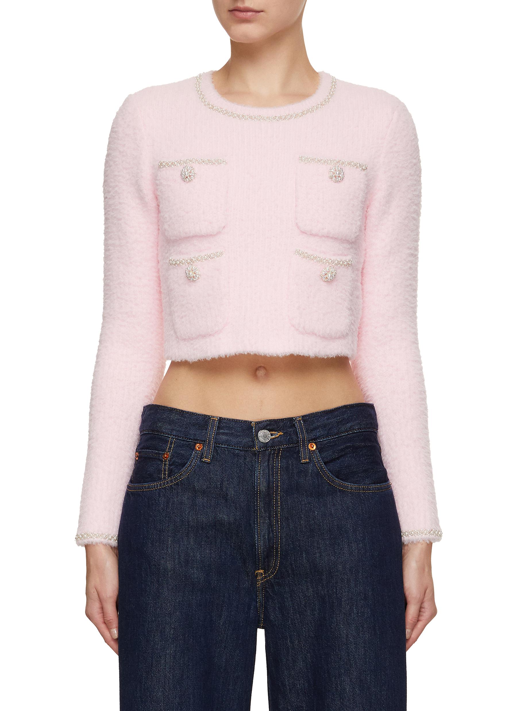 Pearl and Crystal Embellished Knit Top