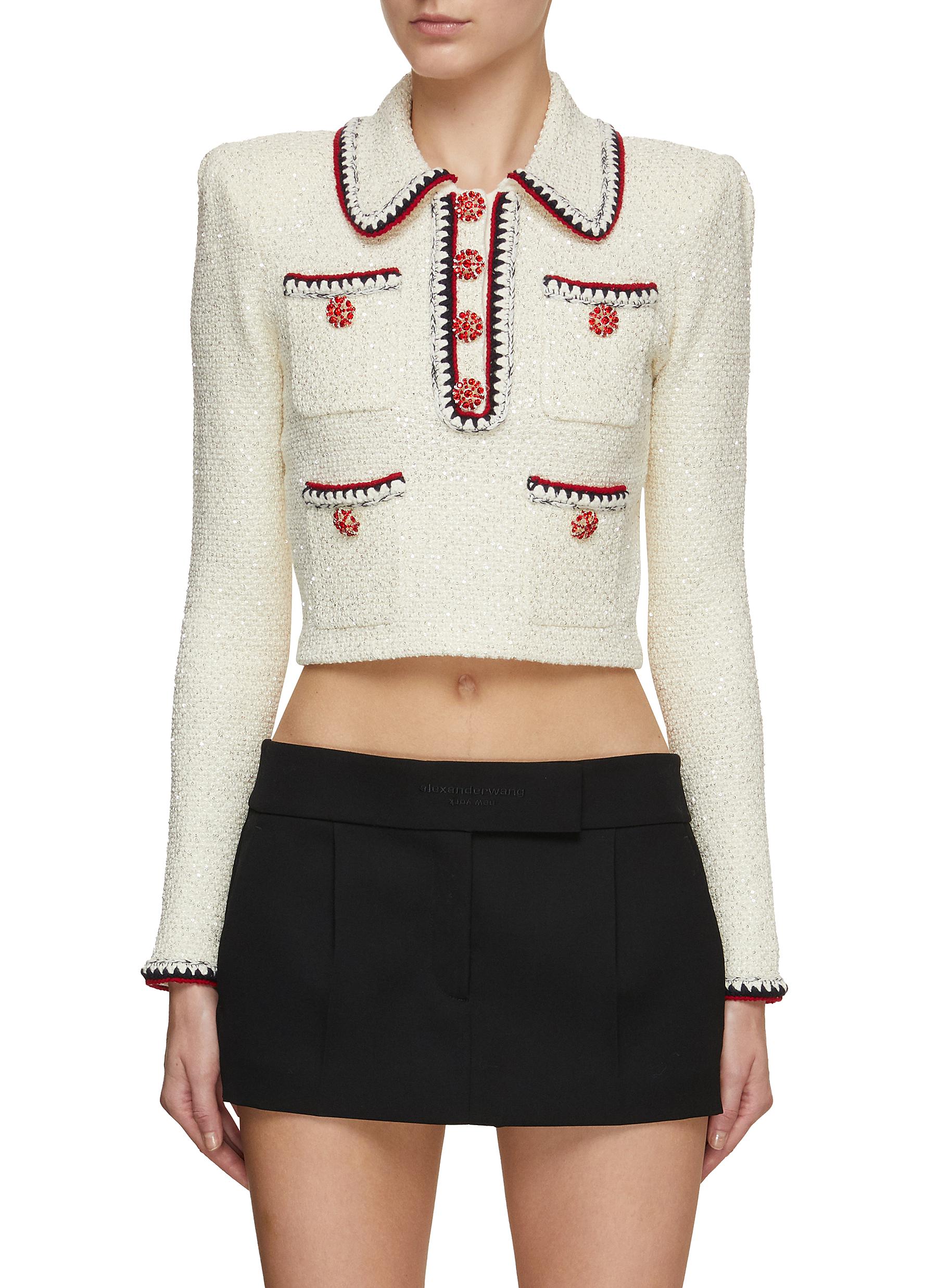 Sequined Cropped Knit Top
