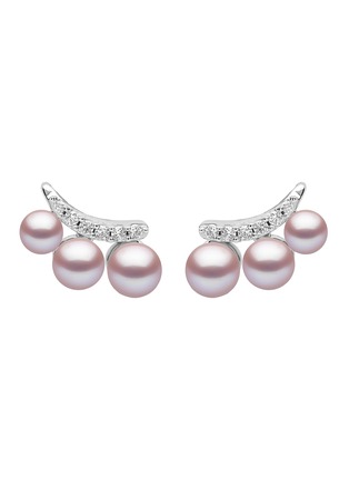 Main View - Click To Enlarge - YOKO LONDON - Sleek 18K White Gold Diamond Fresh Water Pearl Earrings