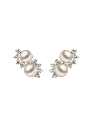 Main View - Click To Enlarge - YOKO LONDON - Sleek 18K Gold Diamond Akoya Pearl Earrings