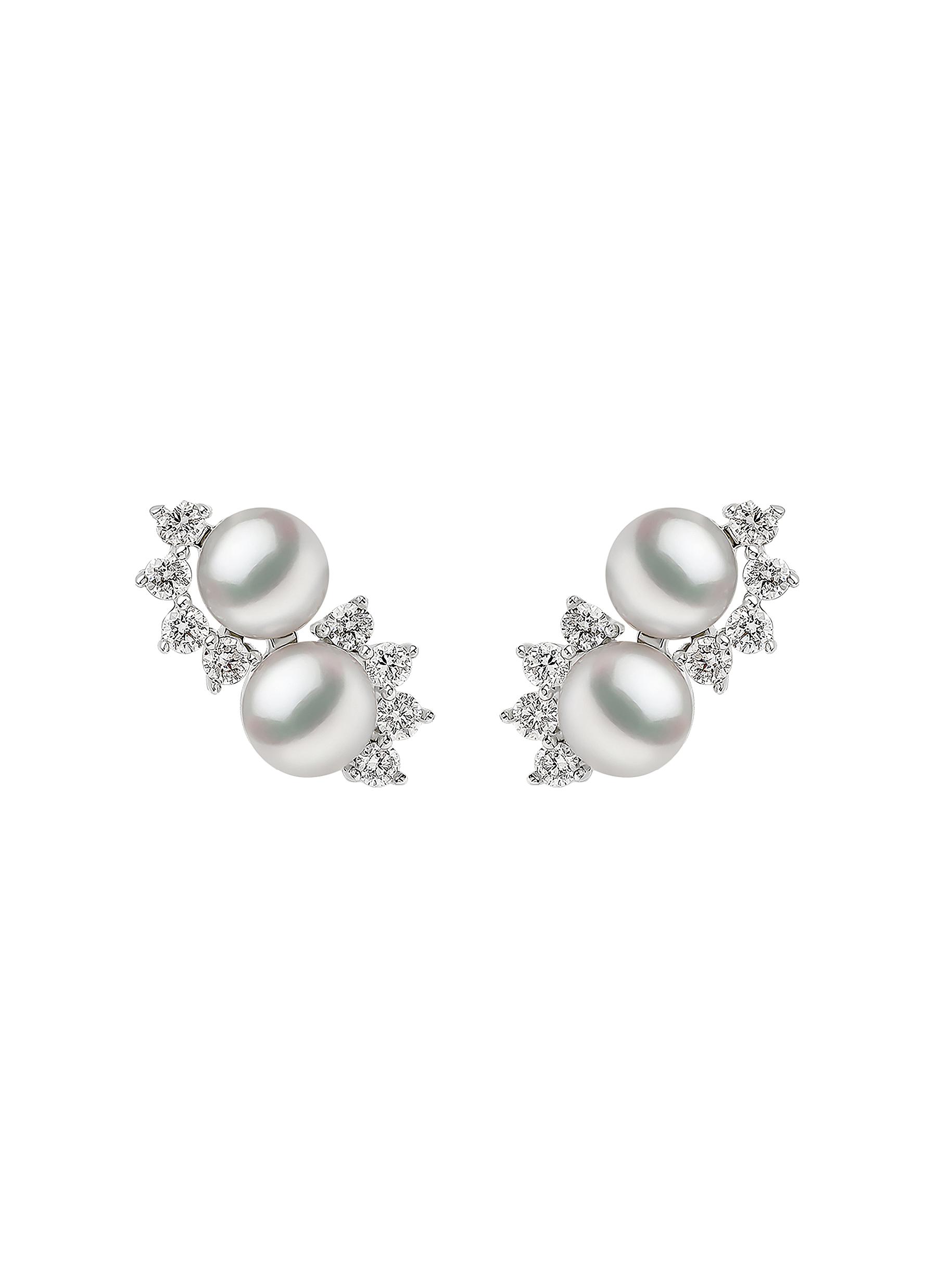 18kt yellow gold Sleek Akoya pearl and diamond earrings