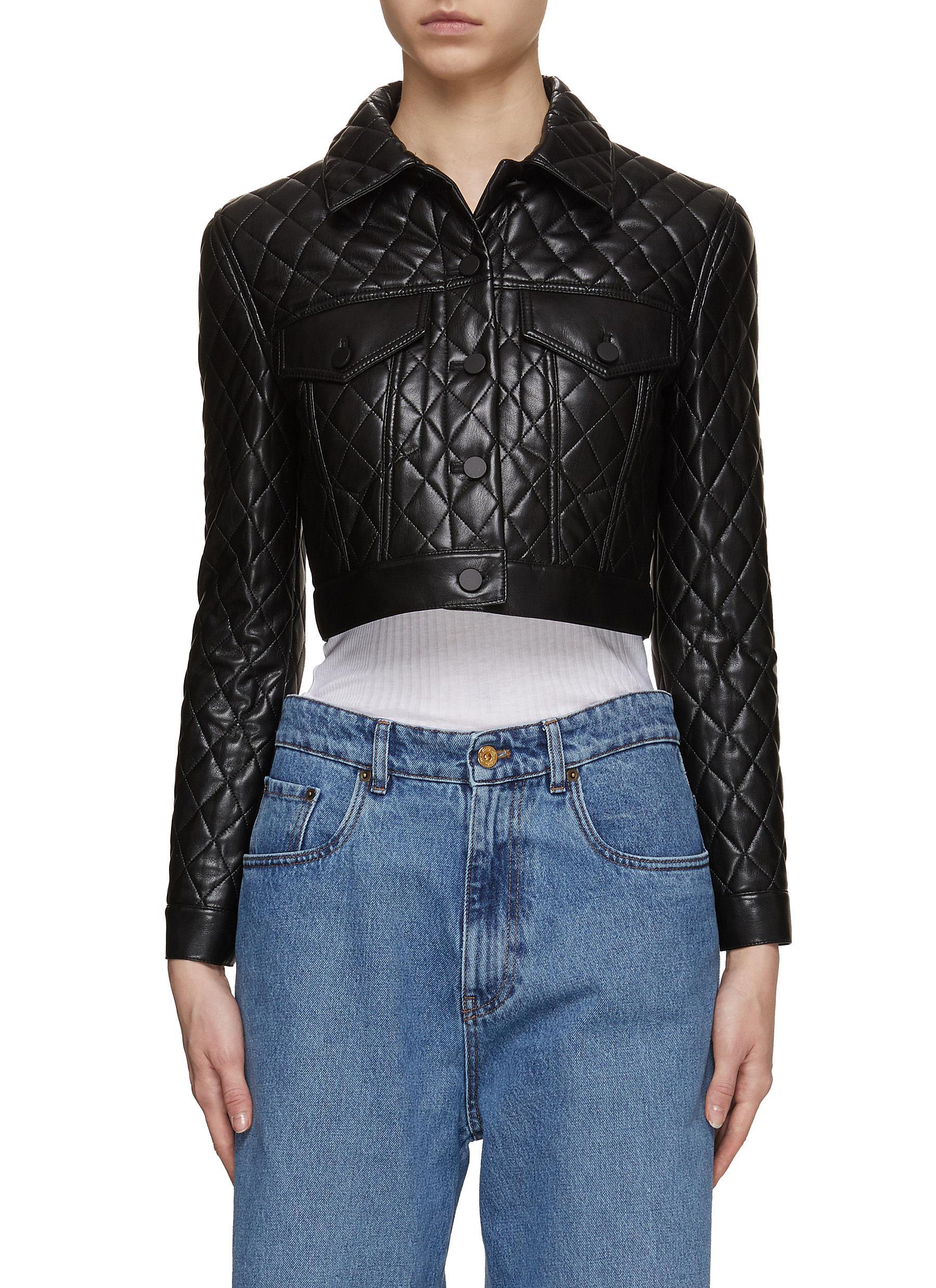 ALICE & OLIVIA Chloe Quilted Vegan Leather Cropped Jacket