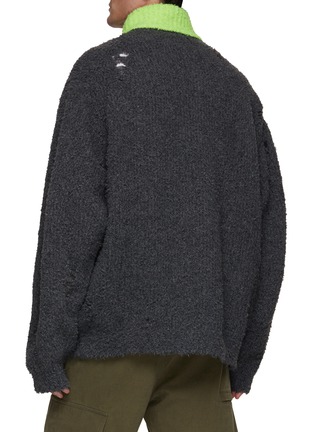 Back View - Click To Enlarge - DOUBLET - Fleece Knit Contrast Collar Zip Up Cardigan
