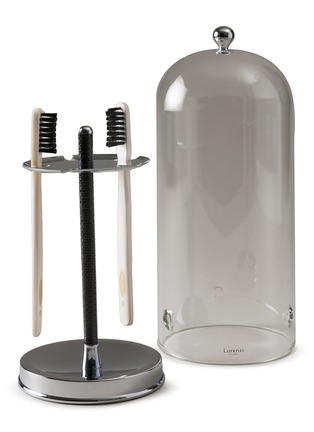 Detail View - Click To Enlarge - LORENZI MILANO - Glass Dome Carbon Fiber Toothbrush Stand