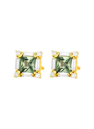 Main View - Click To Enlarge - SUZANNE KALAN - Princess Midi Diamond Green Sapphire 18K Gold Stud Earrings