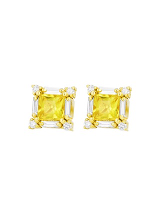 Main View - Click To Enlarge - SUZANNE KALAN - Princess Midi Diamond Yellow Sapphire 18K Gold Stud Earrings
