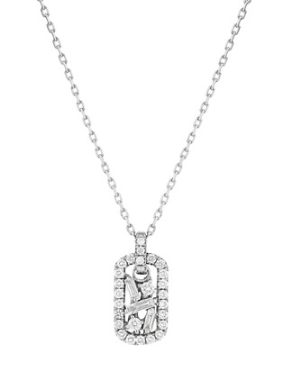 Main View - Click To Enlarge - SUZANNE KALAN - Classic  Diamond 18K White Gold Mini Dog Tag Pendant Necklace  — 16"/18"
