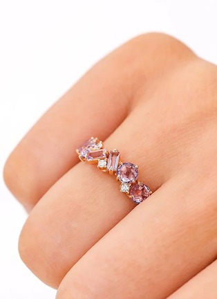 Detail View - Click To Enlarge - SUZANNE KALAN - Amalfi Blend Diamond Rose de France Gemstone 14K Rose Gold Ring — Size 6.5