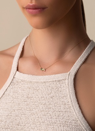 Detail View - Click To Enlarge - SUZANNE KALAN - Amalfi Mini Burst Green Ombre Diamond Gemstone 14K Gold Pendant Necklace — 16"/18"