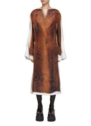 Main View - Click To Enlarge - LOEWE - Long Sleeve Blurred Print Silk Dress