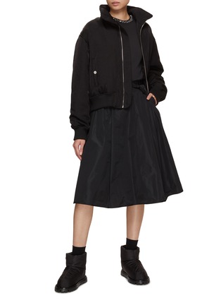 Figure View - Click To Enlarge - MONCLER - Crystal Collar Belted Fleece Midi Dress