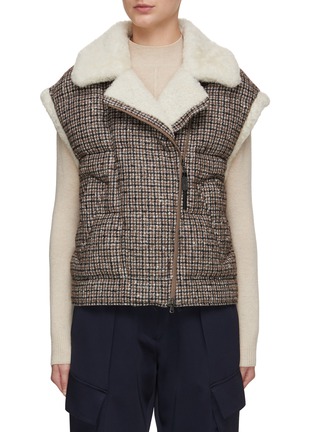 Main View - Click To Enlarge - BRUNELLO CUCINELLI - Houndtooth Shearling Biker Gilet