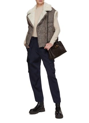 Figure View - Click To Enlarge - BRUNELLO CUCINELLI - Houndtooth Shearling Biker Gilet