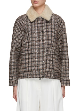 Main View - Click To Enlarge - BRUNELLO CUCINELLI - Houndstooth Shearling Collar Boxy Jacket