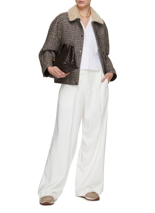 Figure View - Click To Enlarge - BRUNELLO CUCINELLI - Houndstooth Shearling Collar Boxy Jacket