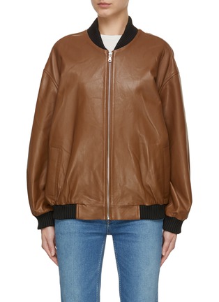Main View - Click To Enlarge - NOUR HAMMOUR - Boyfriend Leather Bomber Jacket