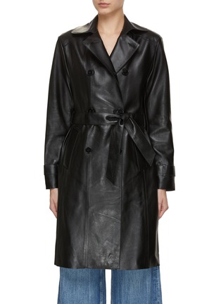 Main View - Click To Enlarge - NOUR HAMMOUR - Double Breasted Leather Trench Coat