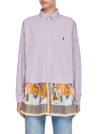 Main View - Click To Enlarge - DRY CLEAN ONLY - Printed Panel Striped Button Down Shirt