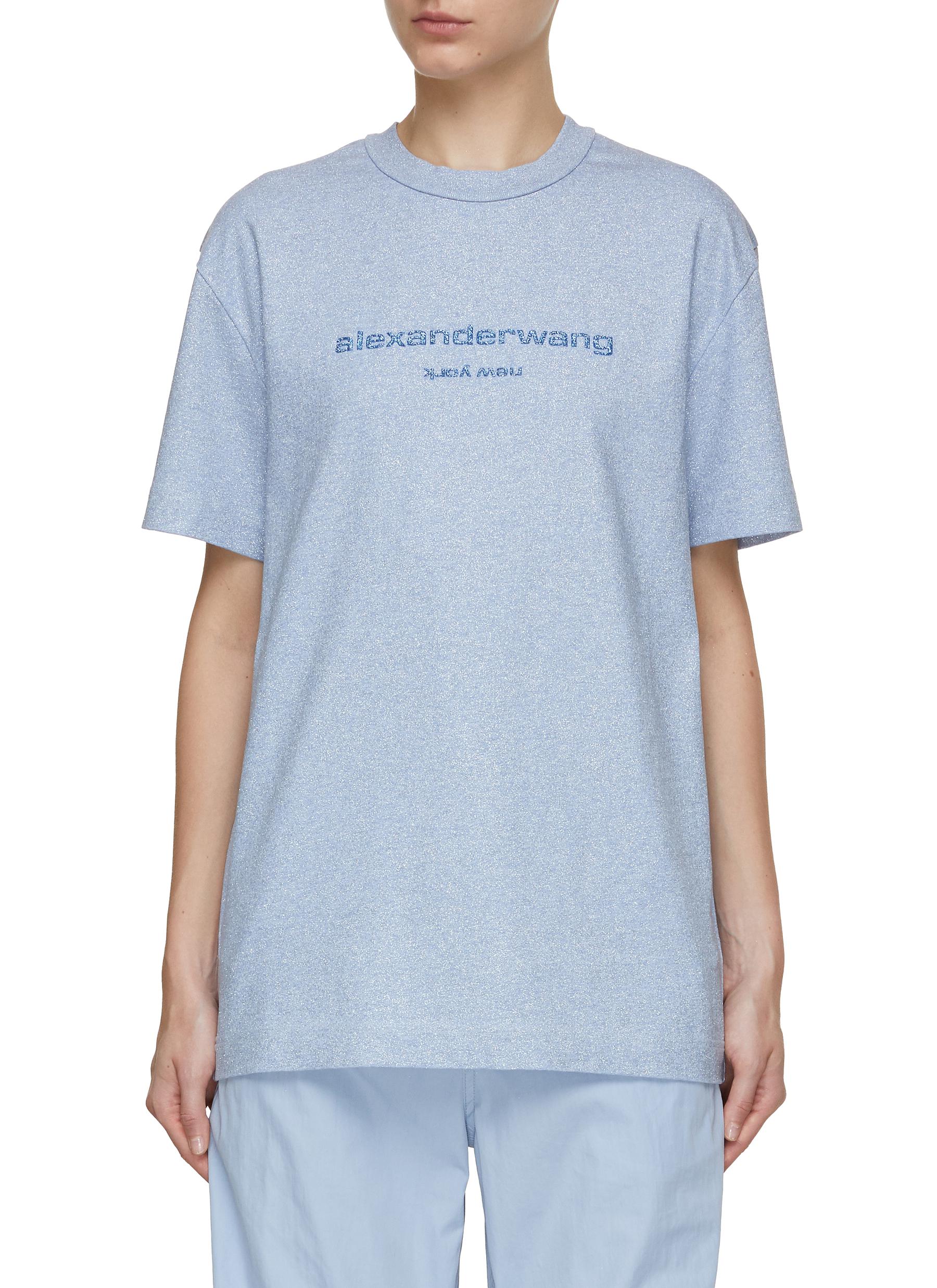 ALEXANDER WANG | Glittered Logo T-Shirt | LIGHT BLUE | Women