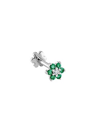 Detail View - Click To Enlarge - MARIA TASH - Flower Diamond Emerald 18K White Gold Stud Earring