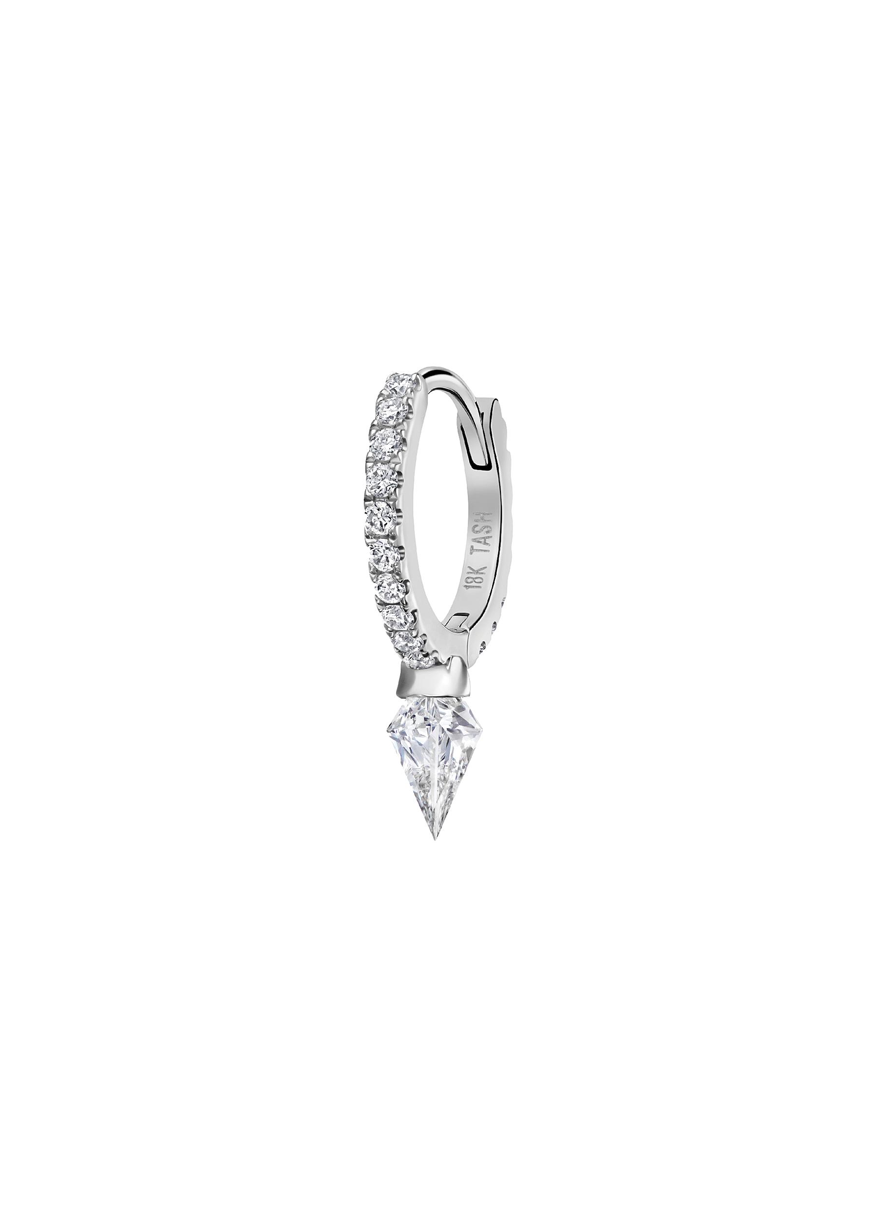 18k White Gold Diamond Short Spike Eternity Hoop Earring