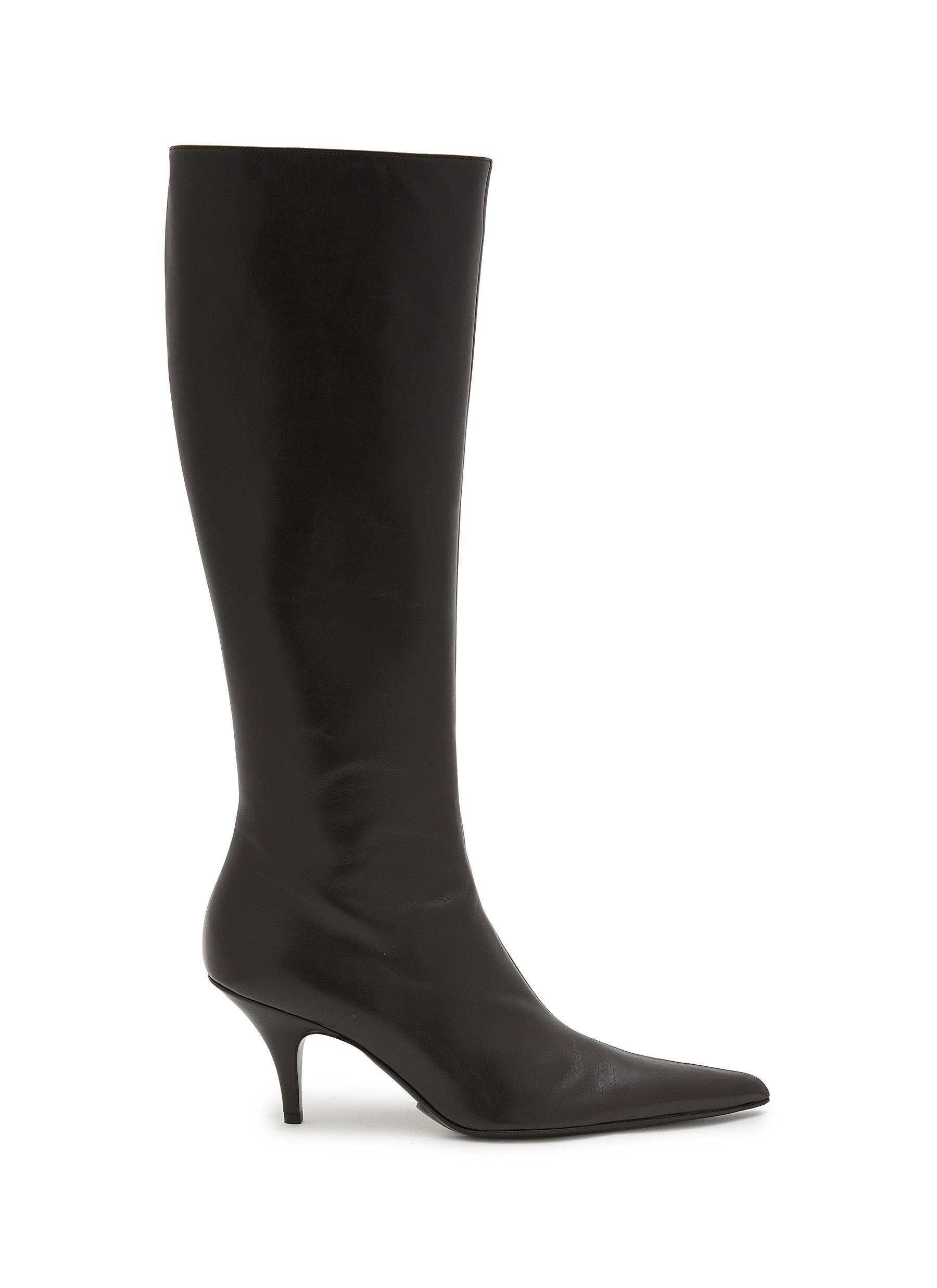 Sling Knee High Leather Boots